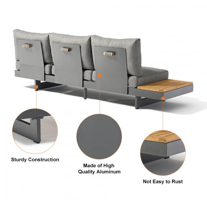 HMR 7-Pieces Modular Teak Outdoor Sofa Set with Smokeless Fire Pit for 6 Person - Gray