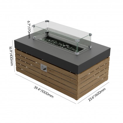 HMR 7-Pieces Modular Teak Outdoor Sofa Set with Smokeless Fire Pit for 6 Person - Gray