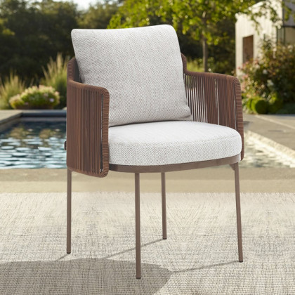 HMR - 2-Pieces Modern Aluminum & Rattan Outdoor Patio Dining Chair Beige & Brown Armchair Set