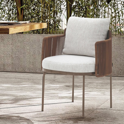 HMR - 2-Pieces Modern Aluminum & Rattan Outdoor Patio Dining Chair Beige & Brown Armchair Set
