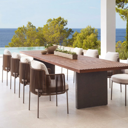 HMR - 2-Pieces Modern Aluminum & Rattan Outdoor Patio Dining Chair Beige & Brown Armchair Set