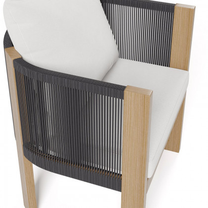 HMR - 7-Pieces Faux Marble Outdoor Dining Set with Woven Rope Chairs for 6 Person (70.9")