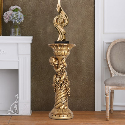 HMR - 30.9" Large Tall Vintage Angel Boy Round Pedestal Plant Stand Indoor Decor in Gold