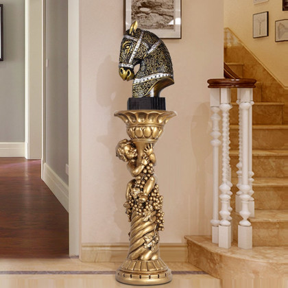 HMR - 30.9" Large Tall Vintage Angel Boy Round Pedestal Plant Stand Indoor Decor in Gold