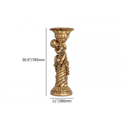 HMR - 30.9" Large Tall Vintage Angel Boy Round Pedestal Plant Stand Indoor Decor in Gold