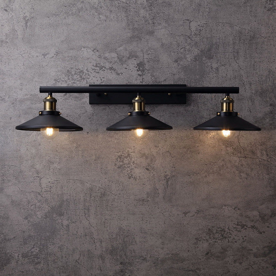 HMR - Saucer-Shaped Shade 3-Light Linear Wall Light in Black, Metal