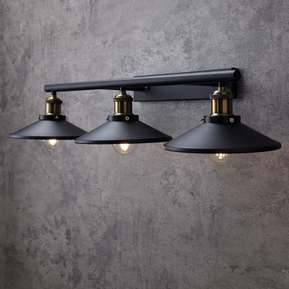 HMR - Saucer-Shaped Shade 3-Light Linear Wall Light in Black, Metal