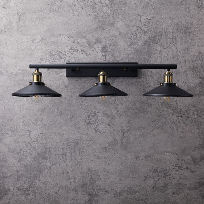 HMR - Saucer-Shaped Shade 3-Light Linear Wall Light in Black, Metal