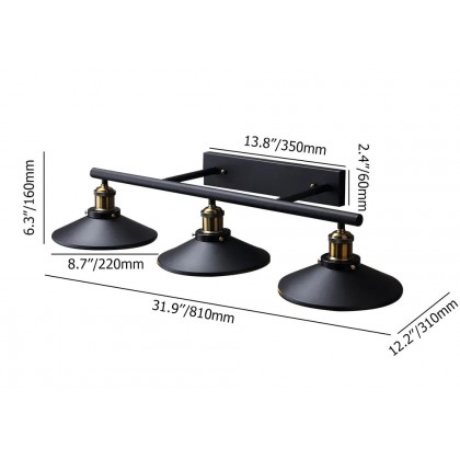 HMR - Saucer-Shaped Shade 3-Light Linear Wall Light in Black, Metal