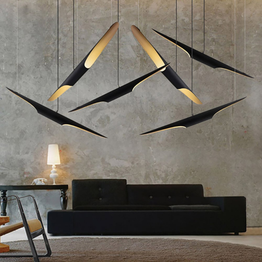HMR - Modern 2-Light Freely Hanging Single Pendant Light in Black and Gold
