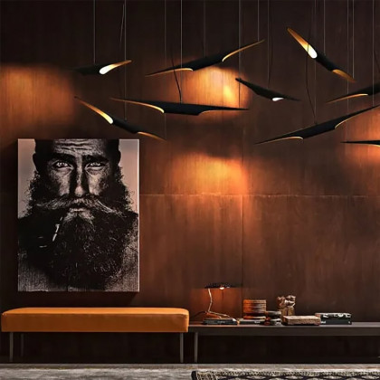 HMR - Modern 2-Light Freely Hanging Single Pendant Light in Black and Gold