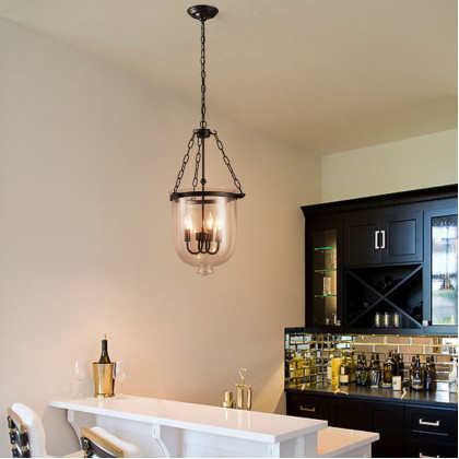 HMR - Rustic Clear Glass Shade Pendant Light with 3 Candle Lights in Black