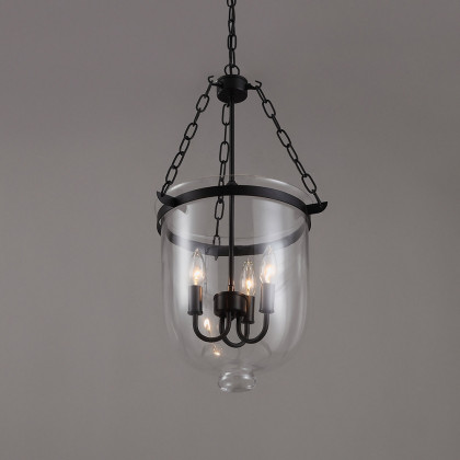 HMR - Rustic Clear Glass Shade Pendant Light with 3 Candle Lights in Black