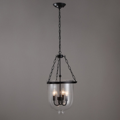 HMR - Rustic Clear Glass Shade Pendant Light with 3 Candle Lights in Black