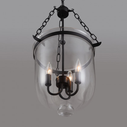 HMR - Rustic Clear Glass Shade Pendant Light with 3 Candle Lights in Black
