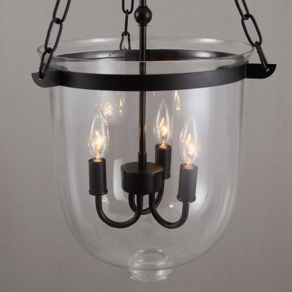 HMR - Rustic Clear Glass Shade Pendant Light with 3 Candle Lights in Black