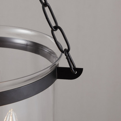 HMR - Rustic Clear Glass Shade Pendant Light with 3 Candle Lights in Black