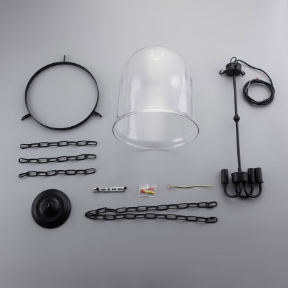 HMR - Rustic Clear Glass Shade Pendant Light with 3 Candle Lights in Black