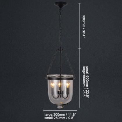HMR - Rustic Clear Glass Shade Pendant Light with 3 Candle Lights in Black