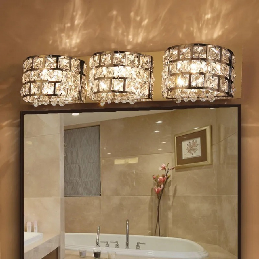 HMR Modern Crystals 3-Light Bath Vanity Wall Light - Chrome