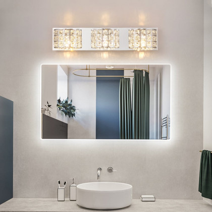 HMR Modern Crystals 3-Light Bath Vanity Wall Light - Chrome