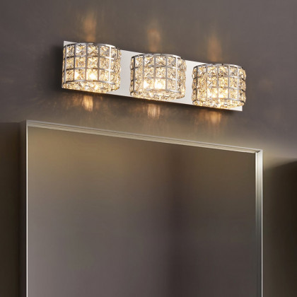 HMR Modern Crystals 3-Light Bath Vanity Wall Light - Chrome