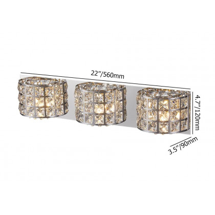 HMR Modern Crystals 3-Light Bath Vanity Wall Light - Chrome