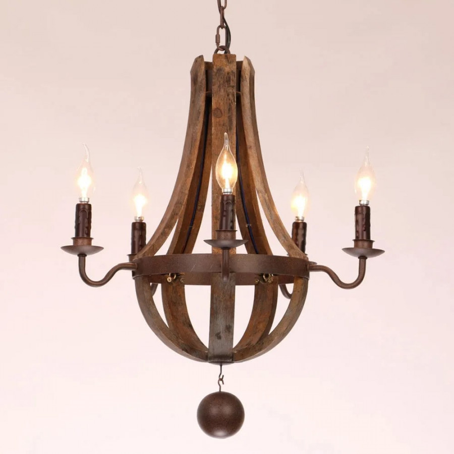 HMR - Rustic Reclaimed Wood and Rust Metal Chandelier with Candle Light in 5-Light