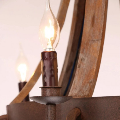 HMR - Rustic Reclaimed Wood and Rust Metal Chandelier with Candle Light in 5-Light