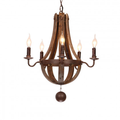HMR - Rustic Reclaimed Wood and Rust Metal Chandelier with Candle Light in 5-Light