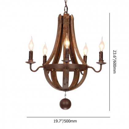 HMR - Rustic Reclaimed Wood and Rust Metal Chandelier with Candle Light in 5-Light