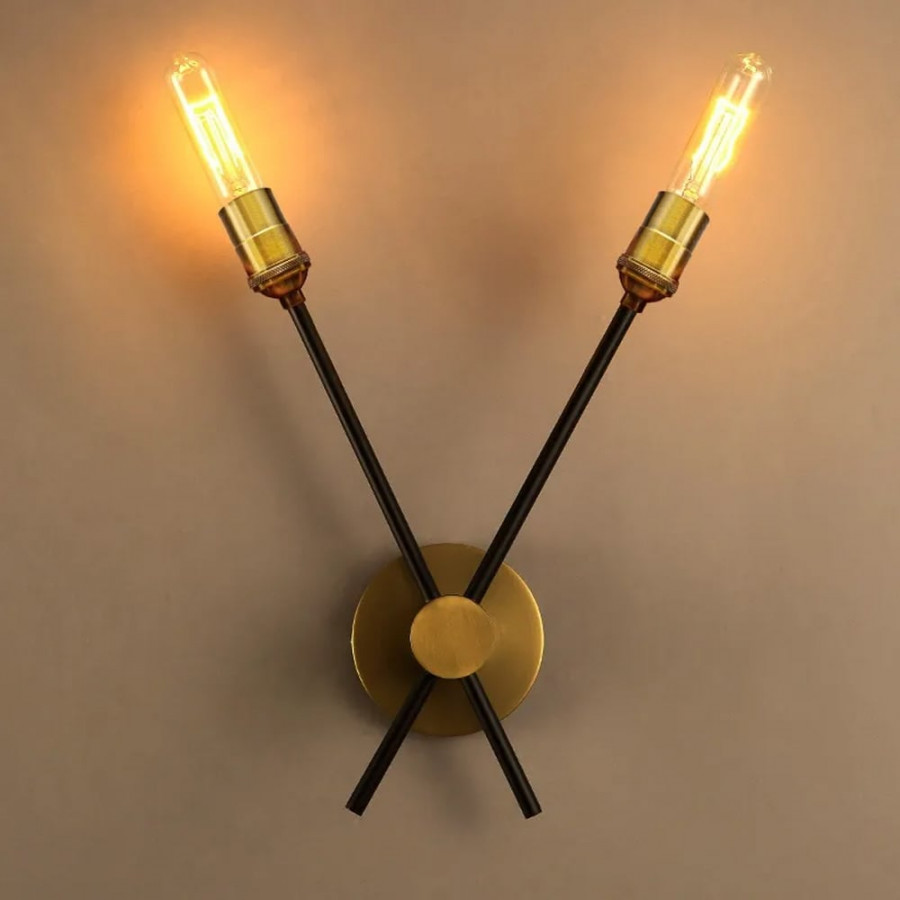 HMR - 2-Light Rotating Elongated Torch Wall Sconce in Black, Brass