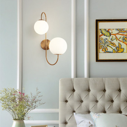 HMR - Wall Sconce Globe with Shade 2-Light in Aged Brass, White, Glass