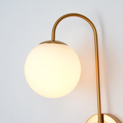 HMR - Wall Sconce Globe with Shade 2-Light in Aged Brass, White, Glass