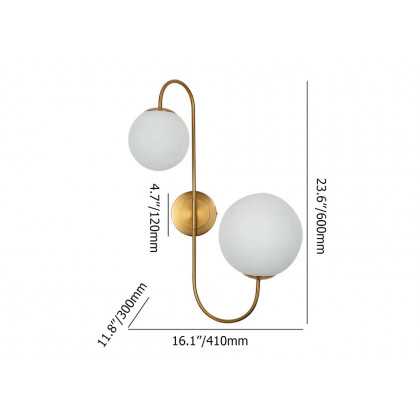 HMR - Wall Sconce Globe with Shade 2-Light in Aged Brass, White, Glass
