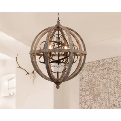 HMR Retro Globe Weathered 5-Light Chandelier with Crystal Accents - Rust, Large