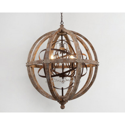 HMR Retro Globe Weathered 5-Light Chandelier with Crystal Accents - Rust, Large