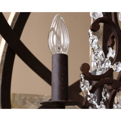 HMR Retro Globe Weathered 5-Light Chandelier with Crystal Accents - Rust, Large