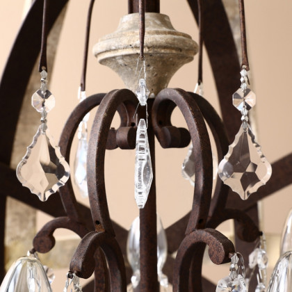 HMR Retro Globe Weathered 5-Light Chandelier with Crystal Accents - Rust, Large