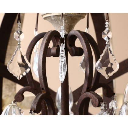 HMR Retro Globe Weathered 5-Light Chandelier with Crystal Accents - Rust, Large