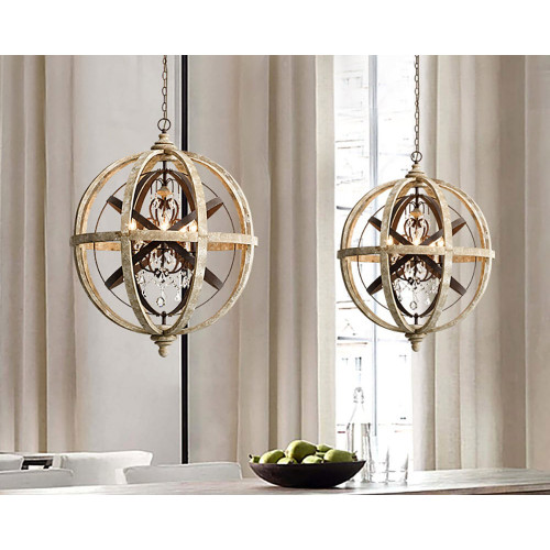 HMR Retro Globe Weathered 5-Light Chandelier with Crystal Accents - Rust, Medium