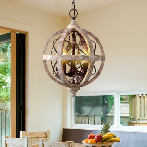 HMR Retro Globe Weathered 5-Light Chandelier with Crystal Accents - Rust, Small