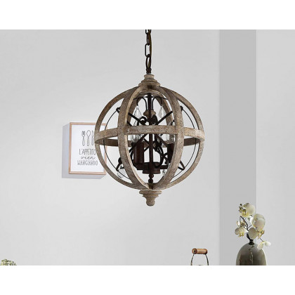 HMR Retro Globe Weathered 5-Light Chandelier with Crystal Accents - Rust, Small