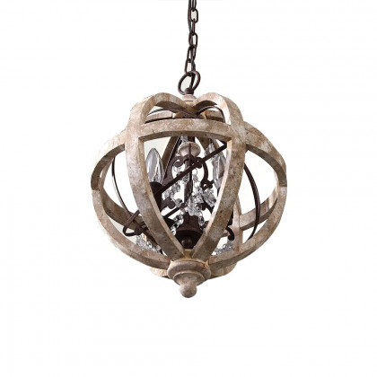 HMR Retro Globe Weathered 5-Light Chandelier with Crystal Accents - Rust, Small