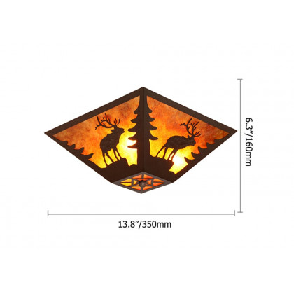 HMR - 3-Light Square Flush Mount Ceiling Light in Amber, Mica and Rust Metal