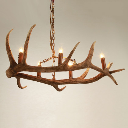 HMR - Rustic Faux Deer Antler Island Pool Table Pendant Light with 5 Candle Lights in Resin