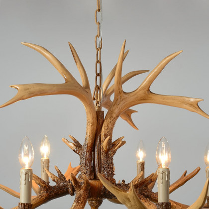 HMR - Vintage Resin Deer Horn Antler 6-Light Large Rustic Ceiling Chandelier in Gold
