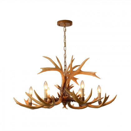 HMR - Vintage Resin Deer Horn Antler 6-Light Large Rustic Ceiling Chandelier in Gold