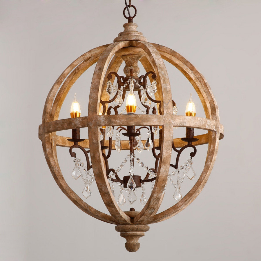 HMR - Rustic 5-Light Globe Ceiling Chandelier in Gold
