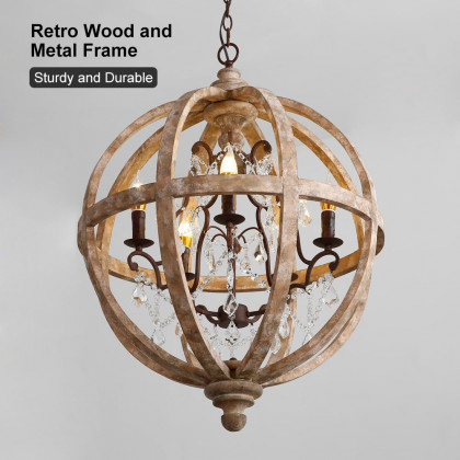 HMR - Rustic 5-Light Globe Ceiling Chandelier in Gold